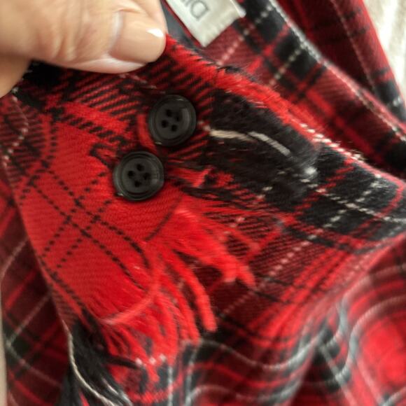 Vintage Rafaella Wool Maxi Red Tartan Plaid Wrap Skirt Size 8 Fringe Blanket - Picture 8 of 10